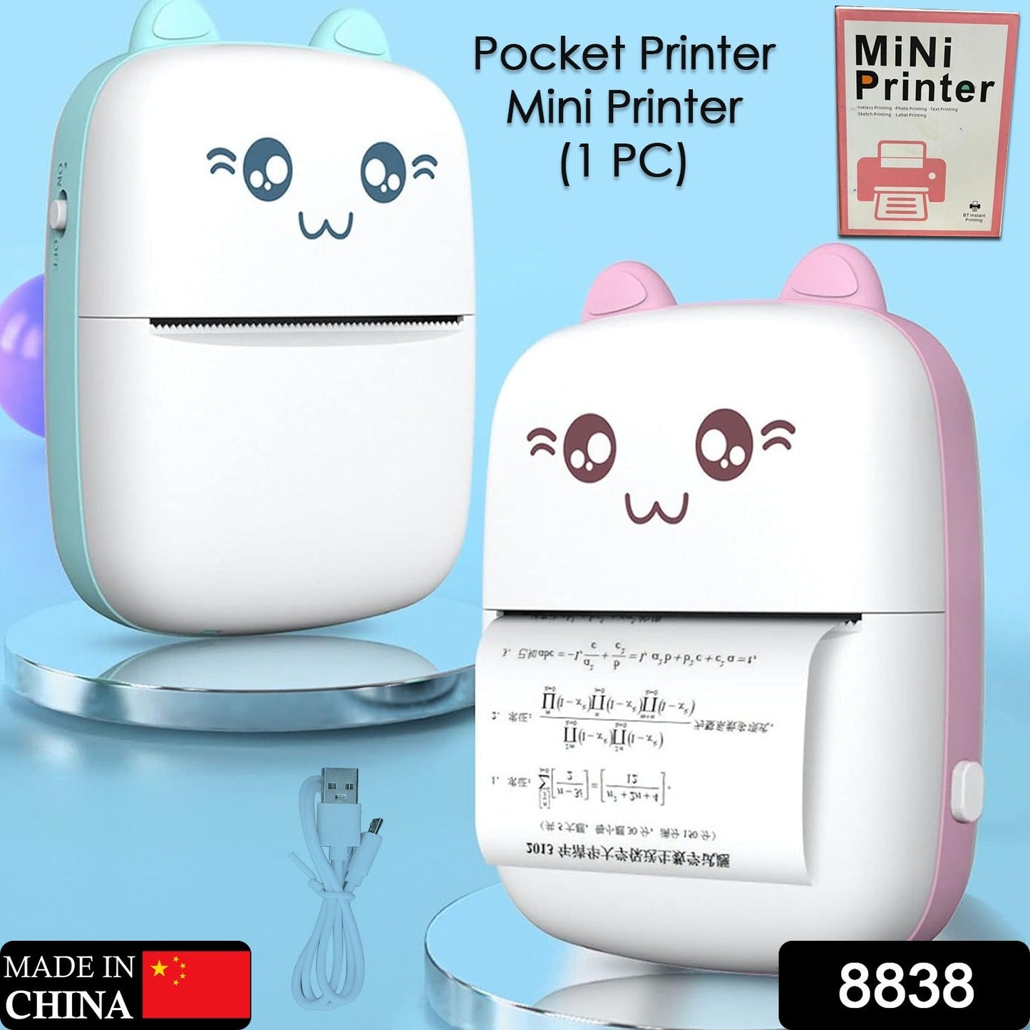 Cute Pocket Mini Bluetooth Thermal Printer – Wireless Smart Printer for Photos (Includes 1 Roll Paper)