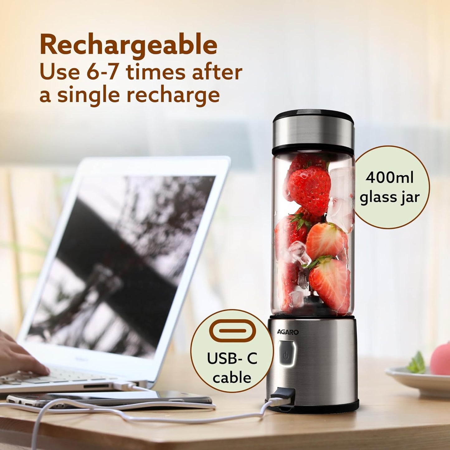 Portable USB Rechargeable Mini Juicer Blender,Electric Juicer Bottle For Smoothies and Juices, Mixer Juicer that Crushes Ice