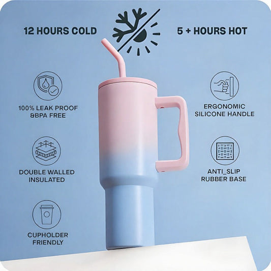 Tumbler Bottle Water Bottle with Lid and Straw 1.2L Stainless Steel Double Insulated Tumblers for Hot & Cold Drink 100% Leakproof Tumbler with Handle